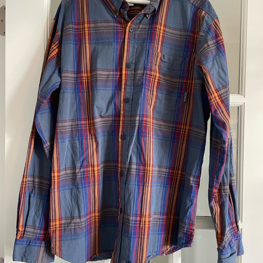 Columbia Blue and Orange Casual Button Down Shirt
